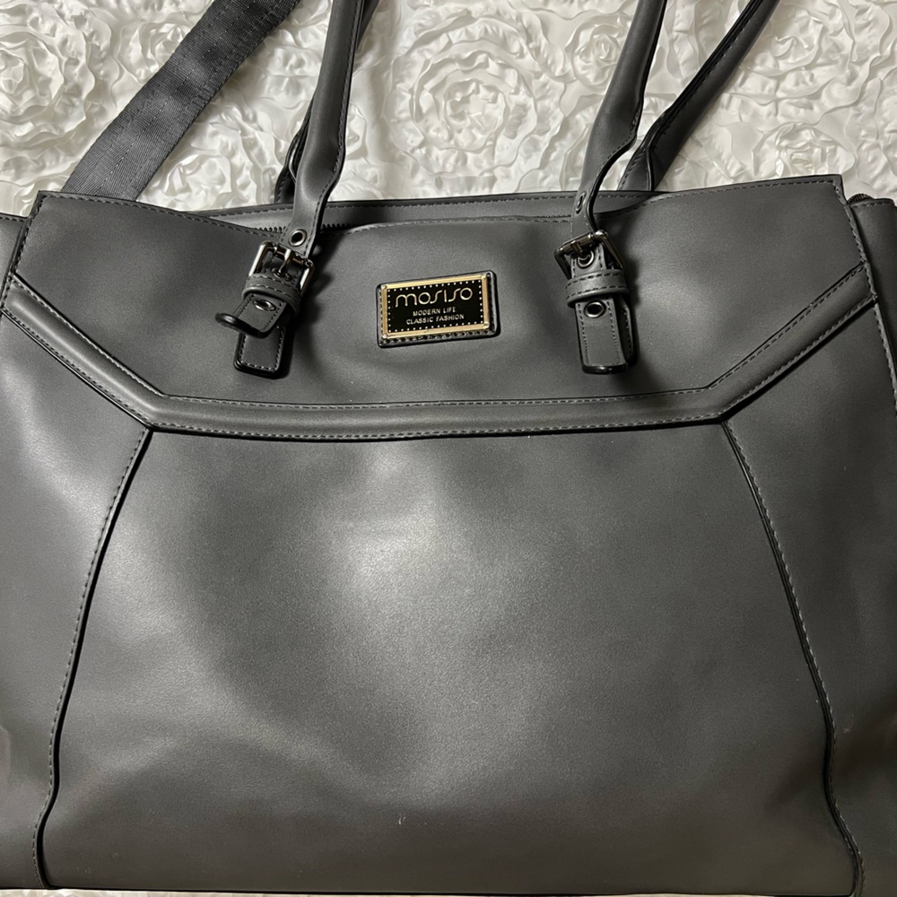 MOSISO 17 inch Women Laptop Tote Bag with Shockproof Compartment, Gray